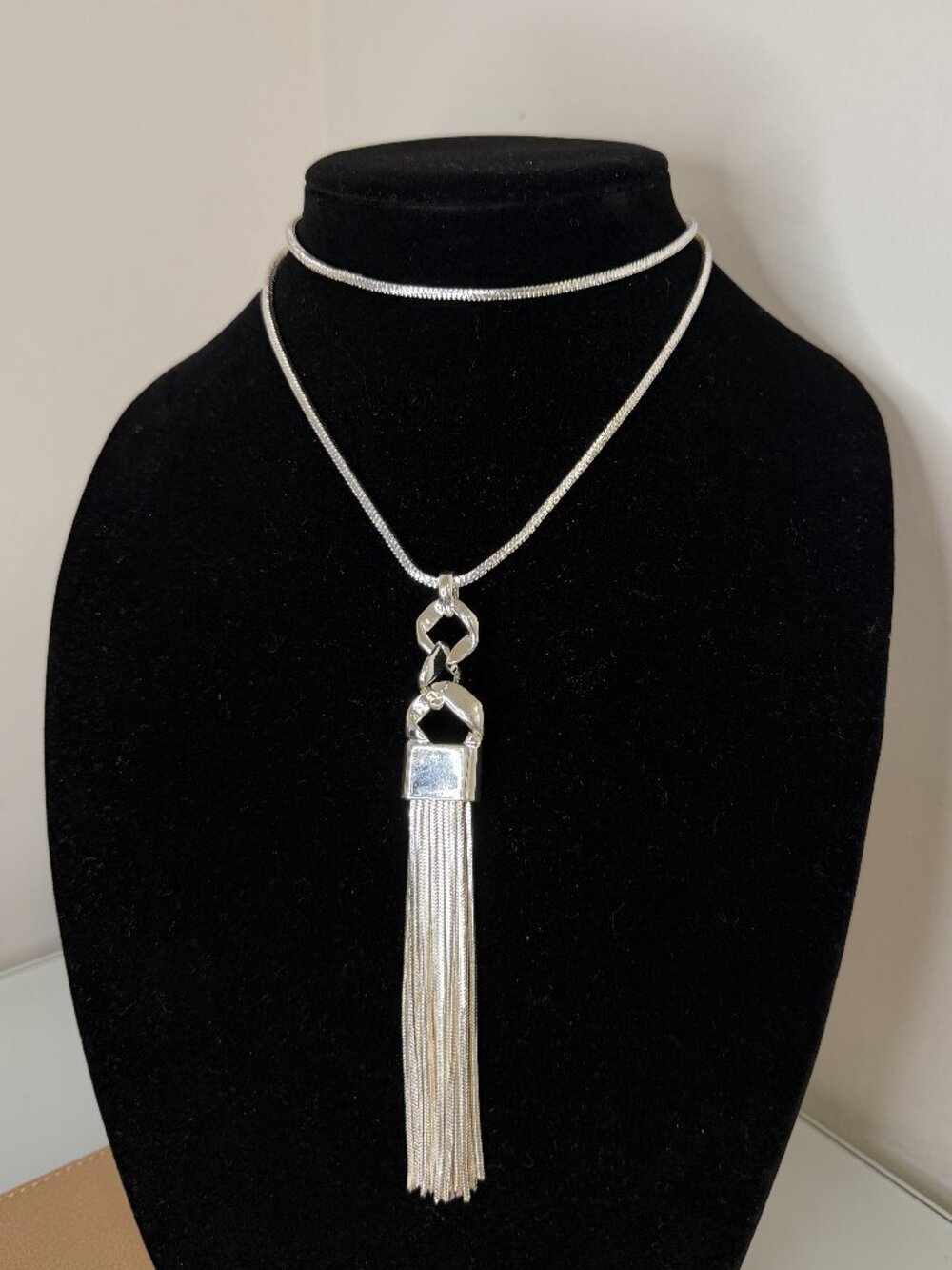 Silver Tone Statement Necklace w/ Long Tassel Pendant | Boho Glam Jewelry